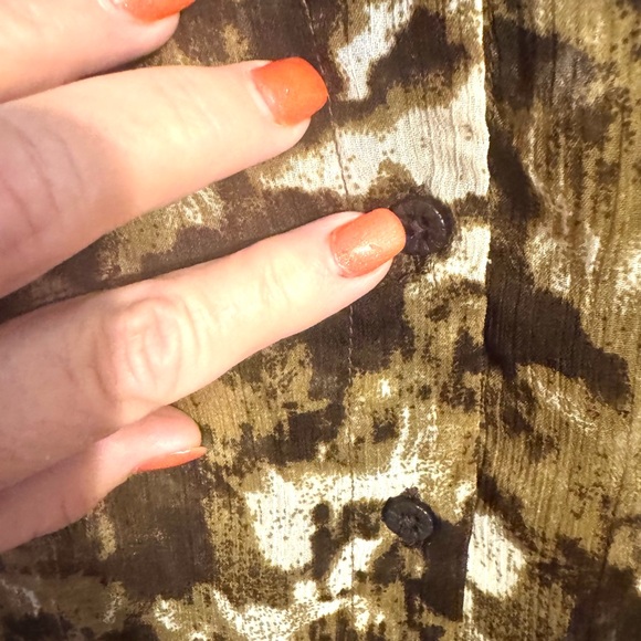 BROWN/TAN/GREEN PRINT  3/4 Sleeve Button Down TOP CREAM/LACE DETAIL  SZ: 18 #V - Picture 4 of 10